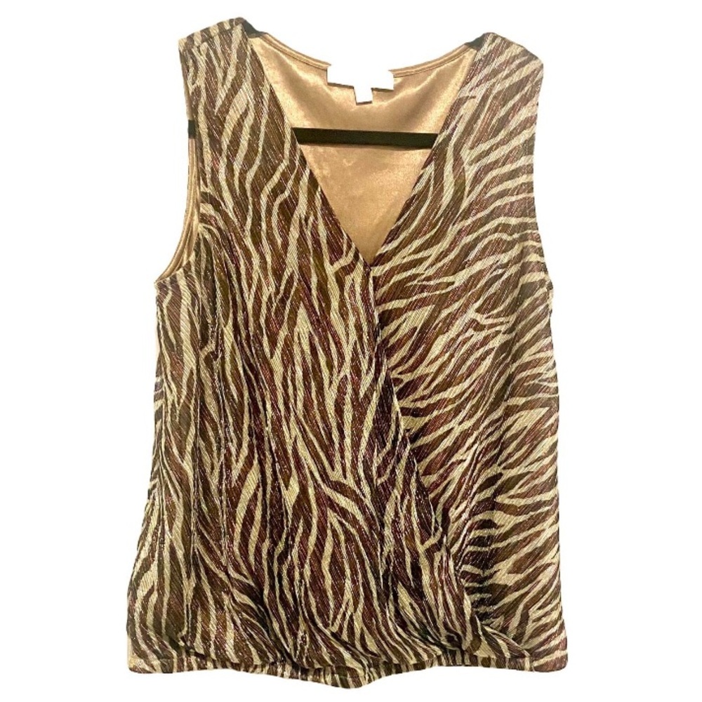 Eri + Ali Elegant Zebra Print V-Neck Blouse Sz M